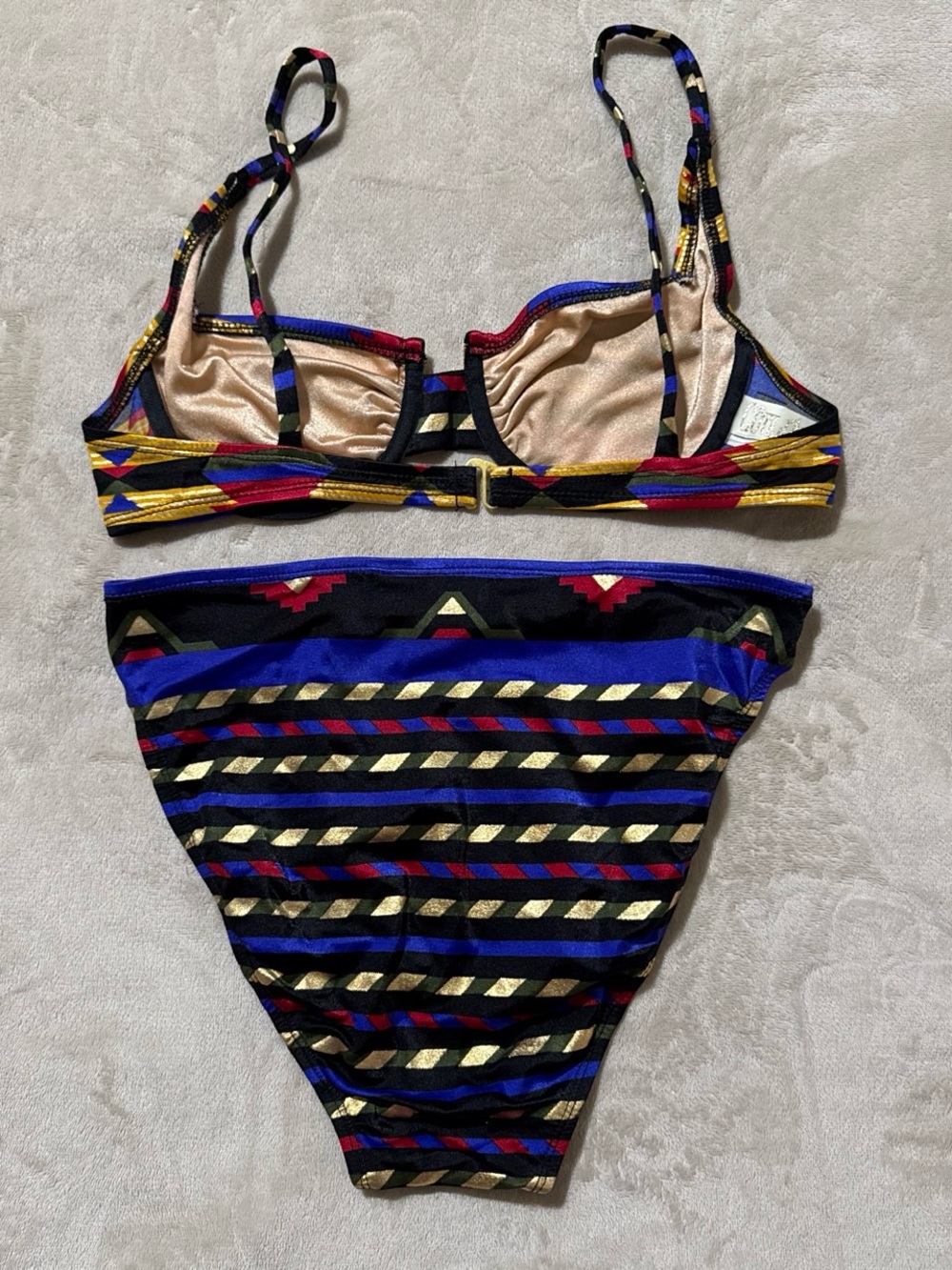 Striped Metallic Accent Bikini in Black, Gold & Blue - Picture 2 of 4